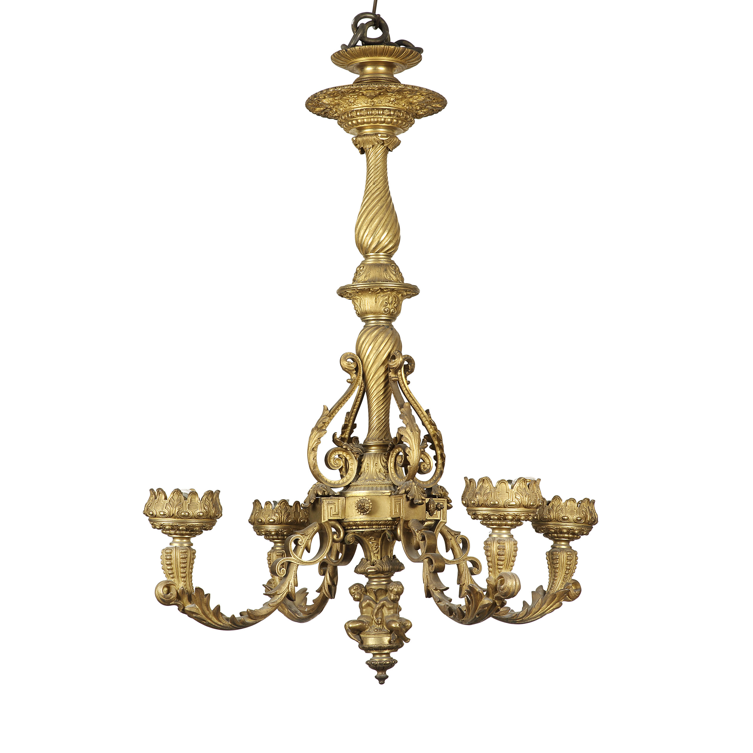 Grand lustre en bronze doré, Italie 19e siècle